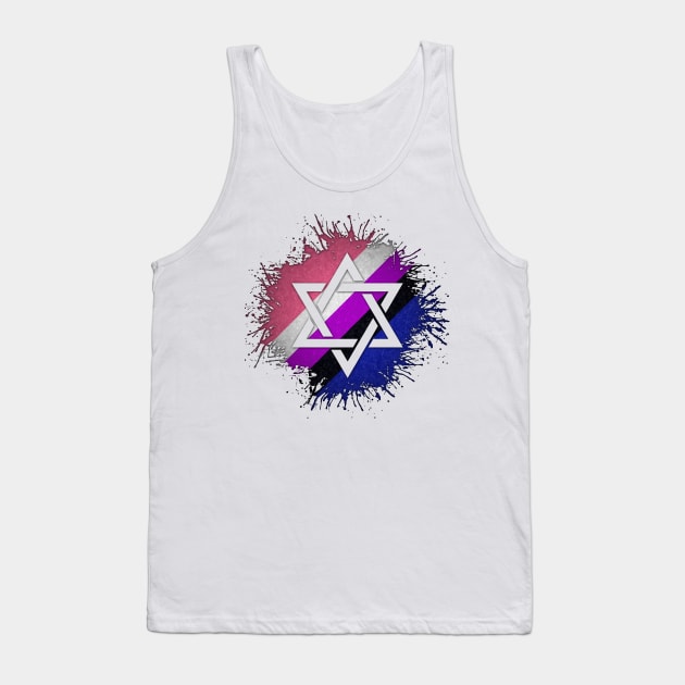 Paint Splatter Gender Fluid Pride Flag Star of David Symbol Tank Top by LiveLoudGraphics